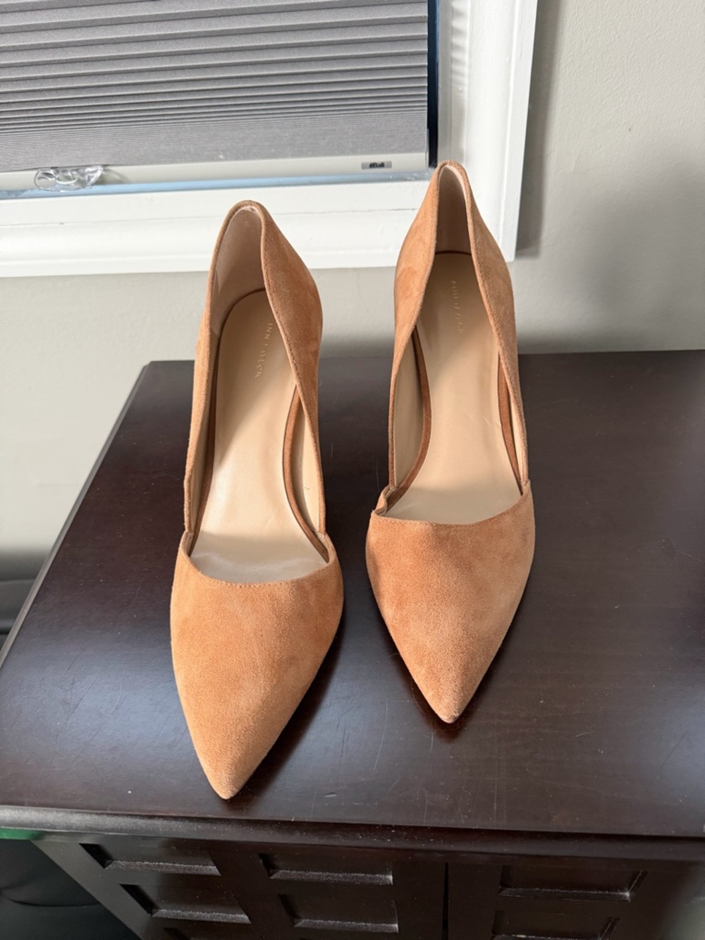 Ann Taylor: Classic Pointed-Toe Suede Pumps in Tan